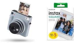 instax SQUARE SQ1 instant camera, Glacier Blue with instax 70100147085 SQUARE film, White border, 50 shot pack