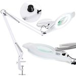 10X Magnifying Glass with Light, NUEYiO 2200 Lumen Stepless Dimmable Mangifier with Light, 4" Real Glass Lens, Adjustable Swing Arm Lighted Magnifying Glass for Esthetician, Crafts, Close Work-White