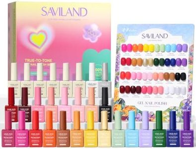 SAVILAND All-In-1 HEMA-Free Gel Nail Polish Set: 24 Colors Professional U V Gel Polish Kit & 6 Essential Gel Base Top Coat Builder Gel Swatch Card for Nail Studio Art Design Salon Gifts Women 10ml
