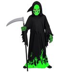 Spooktacular Creations Kids Grim Reaper Glow in the Dark Deluxe Phantom Costume, Halloween Costume for Party-M(8-10yr)