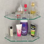 USF 9x9 Inch Corner Glass Shelf for Bathroom, Corner Stand for Bathroom Racks & Shelves Wall Mounted, Living Room Corner Shelf Bathroom Accessories (Pack of 2) Transparent Diamond