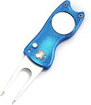 Golf Divot Tool, Pop-up Button Stainless Steel Switchblade and Foldable Magnetic with Golf Ball Marker (Blue)