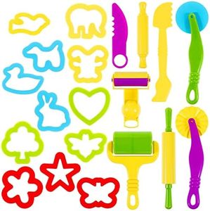 Oun Nana Playdough Tools 20 PCS Play Dough Tools Set for Kids, Various Shape Playdough Cutters and Rollers, Random Color