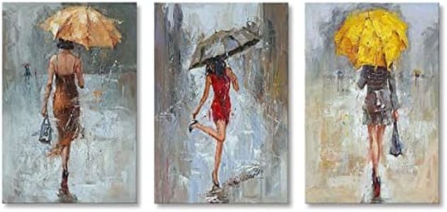 Abstract Wall Art Fashion Girl with Umbrella Painting Romantic Paris Street Prints On Canvas for Bedroom