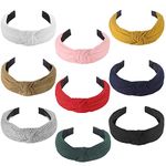 Knotted Headbands for Women Girls, Funtopia 9 Pcs Wide Plain Turban Headband Fashion Cross Knot Hair Bands with Solid Colors