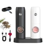 CIRCLE JOY Electric Salt and Pepper Grinder Set, USB Rechargeable Pepper Mills with Ceramic Grind and Adjustable Coarseness, Automatic Grinder for Home, Kitchen, Black White