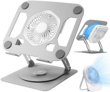 SHUWEI Laptop Cooling Stand with Detachable Desk Fan, Adjustable Height & Angle, 360 Rotating Base, Carbon Steel Framework, Ultra-Quiet & Super Sturdy for up to 16”Laptop-Sliver