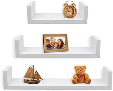 Greenco Set of 3 Floating “U” Shelves, Easy-to-Assemble Floating Wall Mount Shelves for Bedrooms and Living Rooms, White Finish