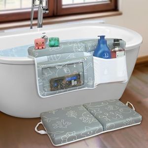 Lilidí Set di ginocchiere e gomitiere per bagnetto, in neoprene e memory foam, ad asciugatura rapida, pieghevoli, antiscivolo, tasche organizer per giocattoli e accessori, extra lunghe e extra spesse