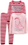 Simple Joys by Carter's Girls' Little Kid 3-Piece Snug-Fit Cotton Christmas Pajama Set, Red Stripe/Kitty, 7