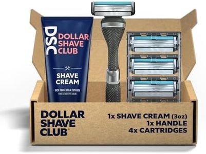 Dollar Shave Club, Diamond Grip Club Razor Handle, 4 Blade Club Razor Cartridges, Shave Cream With Aloe And Coconut Oil, Easy To Grip Handle, Shaving Kit, Value Bundle, 6 Piece Set