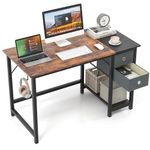 COSTWAY Computer Desk, Metal Frame Study Table Workstation with 2 Removable Drawers, Storage Shelf and Headphone Hooks, Modern PC Laptop Table Working Desk for Home Office Bedroom (120 x 60 x 75 cm)