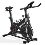 SogesPower Exercise Bike Indoor Cycling Bike Magnetic Resistance Stationary Bike Cycle Bike Fitness Bike Silent Belt Drive for Home Gym Workout with 45LBS flywheel Phone Ipad Mount Comfortable Seat Cushion&LCD Monitor