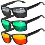 Joopin Sunglasses for Men, Polarized Lightweight Sun Glasses UV Protection Mens and Womens Shades for Driving Fishing Golf 3 Packs (Black/Green/Red)