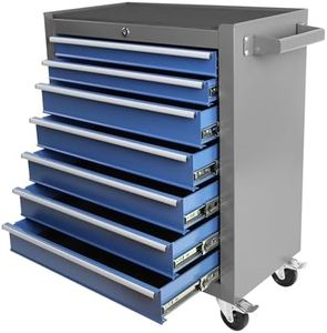 PULLAFUN Rolling Tool Chest with 7-Drawer Tool Box,Multifunctional Tool Cart on Wheels,Tool Storage Organizer Cabinets with Key Locking for Garage, Warehouse, Repair Shop (Blue+Grey)