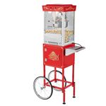 VEVOR 8oz Stainless Steel Kettle, Popcorn Machine with Cart, 800W Commercial Popcorn Maker, 48 Cups per Batch Theater Style Popper, with 2-Button Control Glass Wall PC Door 1 Scoop 3 Spoons, Red