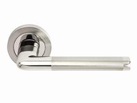 Designer Levers - Edwin Lever on Rose Door Handle - Dual Finish - Polished and Satin Nickel - 1 Pair - Fixings Included - Interior Use