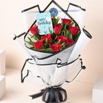 FlowerAura Fresh Live Flower Bouquet of 12 Red Roses With Happy Bday Pop-Up Card For Anniversary Gift & Gift For Girlfriend, Boyfriend, Colleagues, Husband, Wife & Parents (Same Day Delivery)