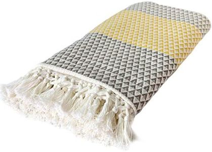 nielsen HOME Plaid Dana, 150x200 cm, Blanc Brun Jaune, à Motifs, Boho, Coton, Couverture Douillette, Couverture de canapé, Couvre-lit, Couverture de Pique-Nique