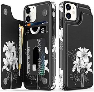 LETO for iPhone 12 Pro Case,iPhone 12 Case,Flip Folio Leather Wallet Case Cover with Fashion Flower Designs for Girls Women,Built-in Card Slots Kickstand Protective Phone Case White Florals
