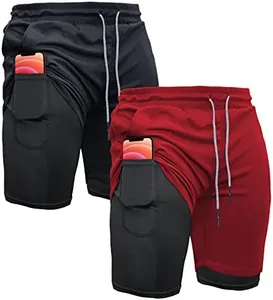 OEBLD 2 Pack Mens Running Shorts 2-in-1 Gym Workout 7'' Athletic Shorts with Towel Loop