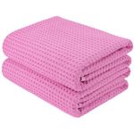 POLYTE Microfiber Oversize Quick Dry Lint Free Bath Towel, 60 x 30 in, Set of 2 (Pink, Waffle Weave)