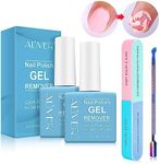 Gel Nail Polish Remover 2 Pack, Gel Polish Remover in 2-5 Minutes, Quickly & Easily Remove Gel Nail Polish with Scraper Cuticle Pusher Tools + Nail File, No need for Foil, Soaking Or Wraping