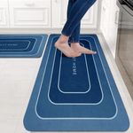 Amazon Brand – Solimo Silicone Kitchen & Bath Mat (Pack of 2) | Navy Blue | Anti-Fatigue Comfort Foam | Waterproof & Anti-Slip | 60 x 40 cm & 40 x 120 cm| Quick-Dry & Easy Clean