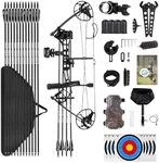Lightweight Compound Bow Package Fully Adjustable for Youth & Kids，22.5"-30" Draw Length,10-50 Lbs Draw Weight,Hunting Bow Archery Set Right Handed，Limbs Made in USA