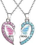 El Regalo 2 Pcs Bff Best Friend Forever Split Magnetic Matching Pendant Necklaces Set- Heart, Flower, Swan, Mermaid, Unicorn Pendant Friendship Necklaces (Pink & Blue Butterfly, Girls)