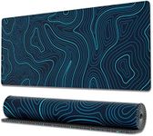 Ovenbird Gaming Mouse Pad with Stitched Edges, Topographic Map Blue Mouse Pad, Extended XL Mousepad with Anti-Slip Base, Cool Large Mouse Pad for Desk, 31.5 x 11.8 in, Blue