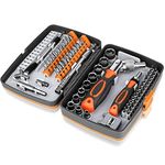 Ratcheting Screwdriver Set - BTEC 68 in 1 Socket Set & Magnetic Screwdriver Bit Set with Rotatable Ratchet Handles,extensions bar and Storage Case for Computer/Bike/Car/Electronics Maintenance