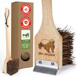 Natural Grill Brush, Non-Metallic Bristles, Durable Grill Brush, BBQ Brush, Outdoor Grills, Wooden Handle, Grill Cleaning, Wireless High Temperature Cleaner for Cast Iron Grates GRILLBADGER