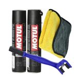 Motul Cleaning Kit of C1 Chain Clean 400ml, C2 Chain Lube 400ml with Microfiber Cloth and Bike Chain Clean Brush