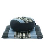 LEEWADEE Meditation Cushion Set Mini – 1 Small Zafu Yoga Pillow and 1 Small Roll-Up Zabuton Mat Filled with Eco-Friendly Kapok, blue