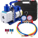 VEVOR Vacuum Pump Kit HVAC Single Stage AC Vacuum Pump 4.8CFM 1/3HP Air Vacuum Pump with 3 Valve A/C Manifold Gauge Set Refrigerant Air Conditioning (4.8CFM1/3HP 3Valve), Blue