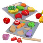 Wonderhood Kids Vegetables and Fruits Cutting Toys for 2+ Year Old Boy/Girl- Wooden Pretend Play Toy Learning Vegetables and Fruits Set, Cutting Board and Knife (2 to 6 Years Old Child)