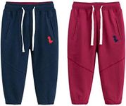 Kuner Toddler Boys Kids Cotton Jogger Pants Dinosaur Splice Drawstring Elastic Sweatpants((1-Pack 2-Pack) (4T, Blue+Red)