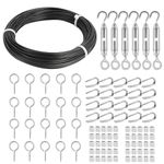 TooTaci 2mm Black Wire Rope Kit, 30M Stainless Steel Cable Wire Rope, 2mm Black Coated Steel Metal Wire Cable, Turnbuckle Hook and Eye, Crimping Sleeves, Vine Eyes, for Strings Light Hanging Kit