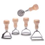 MASTER FENG Ravioli Stamp Maker Cutter, Mold with Wooden Handle and Fluted Edge Pasta Press Kitchen Attachment with Pastry Cutter Wheel - 4 Set