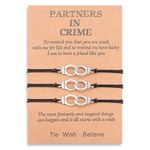 YELUWA Partners in Crime Bracelets for 3 Handcuff Matching Best Friend Friendship Bracelet for Women Men Teen Girls Boys Sisters BFF Gifts Distance Gift for Birthday