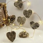 Hellum Indoor Fairy Lights with Wooden Hearts, Wire Fairy Lights Warm White 20 LEDs, Fairy Lights 10 Hearts with 145 cm Light Length, LED Fairy Lights with Battery (not included), Decoration 520453