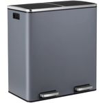 LIFERUN Trash Can 2 Compartments, Kitchen Waste Bin 60L (2x 30 liters), Made of Metal, with Soft-Close Lid, 2 Plastic Inner Buckets, Handles, Rectangular, Double Compartment Pedal Bin - Gray