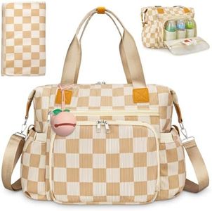 KUBYA Diaper Bag Tote, Diaper Tote Bag Travel Hospital Mommy Baby Nappy Tote Bag for Women, Corduroy Stylish Cute Gym Tote Bag for Women, with Silicone Pacifier Case & Changing Pad