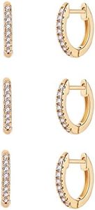 Barzel 18K Gold Plated 3 Pack Cubic Zirconia Huggie Cuff Earrings For Women (3 Pack Gold)