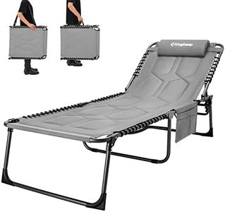 KingCamp Oversize Padded Folding Chaise Lounge Chair for Outdoor, Patio, Beach,Lawn, Sunbathing, Tanning, Pool, Lay Flat Heavy-Duty Adjustable Reclining Chairs with Pillow, Pocket, Support 330lb, Grey