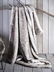 Eikei Luxury Faux Fur Throw Blanket Super Soft Oversized Thick Warm Afghan Reversible to Plush Velvet in Tan Grey Wolf, Cream Mink or Blush Chinchilla, Machine Washable 60 by 70 Inch (White Tipped)