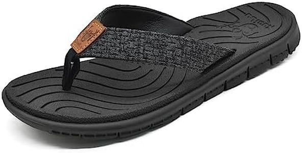 KuaiLu Women's Arch Support Flip Flops Ladies Comfortable Cushion Summer Beach Slip on Thong Sandals Open Toe Comfort Non-Slip Casual Leather Sandles All Black Size 10.5