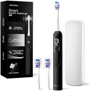 SAKYPRORAL G5S Smart Electric Toothbrush with 0.96'' Screen, Real-time Missed Area Feedback, 2 Brush Heads, 150 Days Lasting, Sonic Toothbrush with Travel Case for Adults and Kids (Black, 1 Count)