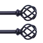 QITERI Curtain Rod 28-48" for windows 2 Pack with Twisting Cage Finials, 3/4" Decorative Single Window Rod 28"-48" with Twisting Cage Finials, Black Drapery Rod of Window Treatment,2 Pack